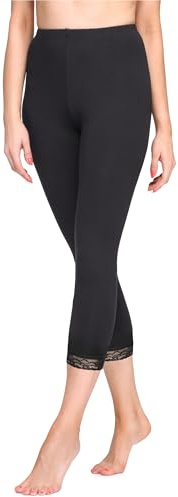 Merry Style Leggings Femme 3/4 Capri Legging Opaques en Viscose avec Dentelle MS10-290