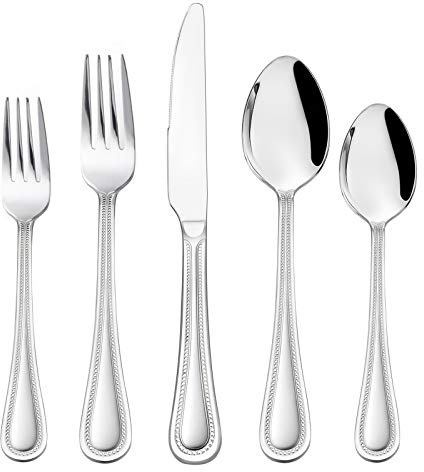 HaWare Silverware Set, 60-Piece Pearled Edge Stainless Steel Flatware for 12, Beading Tableware Cutlery Utensil for Home, Mirror Polished, Dishwasher Safe