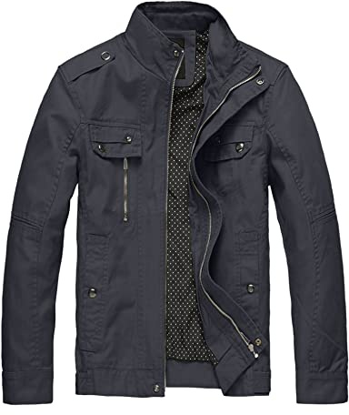 Wantdo Men's Lightweight Cotton Windbreaker Jacket Stand Collar | Classic fit, Casual style, Warm, Full zip, Denim style, Youthful, Spring fall, Outdoor, Walking, Hiking, Daily wear