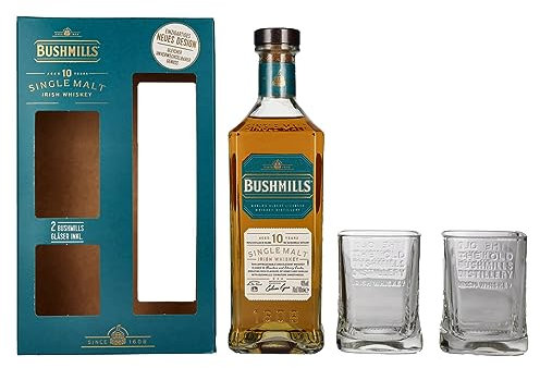 Bushmills 10 Years Old Single Malt Irish Whiskey mit Glas in der Geschenkbox (1 x 0,7 l) - dreifach destillierter 100% Malt Whisky