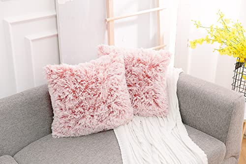 NordECO HOME 2er Set kissenbezüge Kissen Künstlich Pelz Fellkissen Dekorative Deko Kissen Kuschelkissen Flauschig Sofakissen Weich Plüschkissen für Sofa (40x40cm, Rosa Ombre)