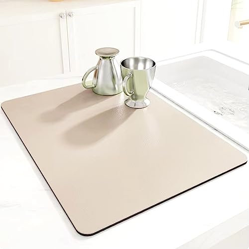 AMOMYDOG Alfombrilla Escurreplatos, Súper Absorbente Alfombrilla Fregadero, Tapete Escurridor Secado Rápido, Alfombrilla Cafetera Drying Mat para Encimera Cocina (Beige, 30 x 40cm)