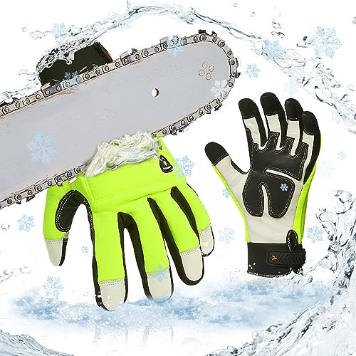 Vgo... Winter Chainsaw Gloves Protection on Both Hand 12-Layer, Waterproof in Cowhide, Forestry Work Gloves Touchscreen Utility Touchscreen in Cold Weather