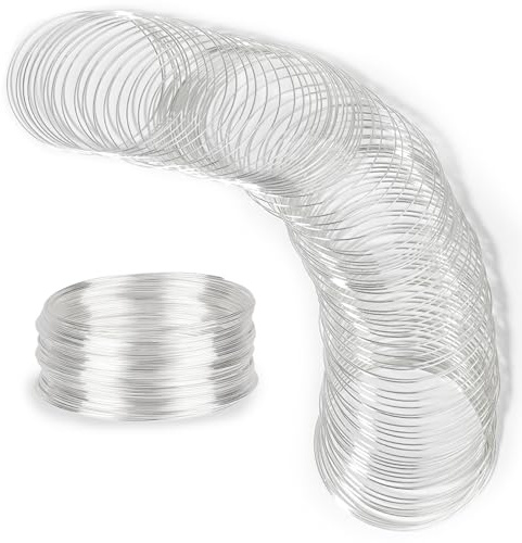 Salbsever 100 Loop Memory Wire for Bracelet Making, Silver Steel Wire, 6cm/2.36in Loop, 0.6mm Gauge, DIY Crafts