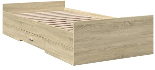 vidaXL Cama con Cajones, Somier Individual de Invitados, Estructura de Cama, Mueble para Dormitorio, Madera de Ingeniería Roble Sonoma 100x200 cm