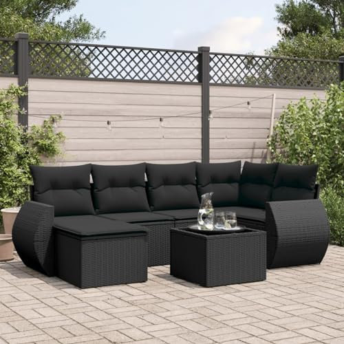 SECOLI Conjunto de muebles de jardín de ratán con espacio de almacenamiento, XXL, muebles de terraza, sofá de salón, grupo de asientos de ratán, muebles de esquina, juego de muebles de balcón, color