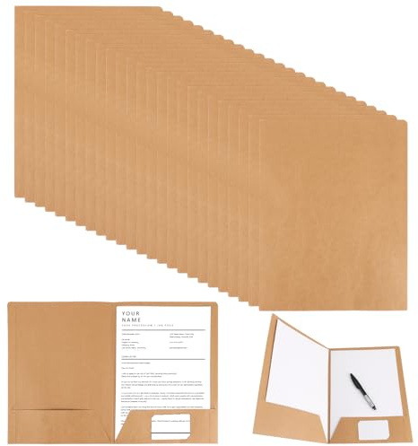 SHUESS 25 Stück Dokumentenmappe A4 Pappe mit Taschen Braun, Mappe Karton, Präsentationsmappe A4 Papier mit Visitenkartenschlitz, stabile Dokumentenmappe Papier A4 für Büro Schule Bewerbung Unterlagen