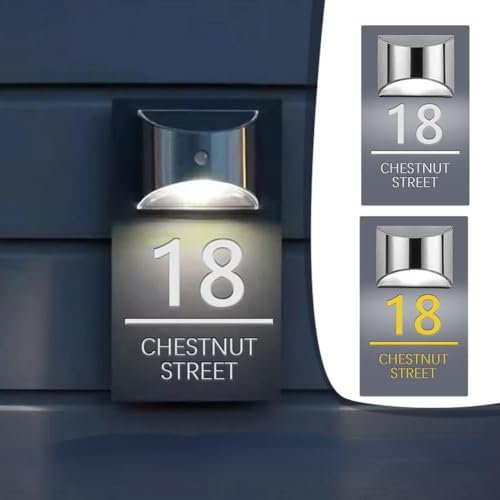 WOMB Numéro de Maison Solaire à LED Personnalisé - Panneau d'Adresse Lumineux Rectangulaire pour Boîte aux Lettres (18 x 32 cm)