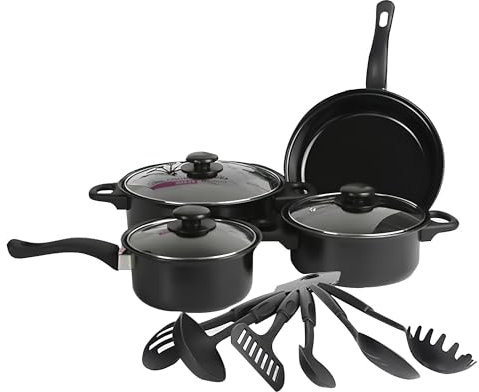 Svart, grytor och stekpannor set 13 delar non-stick matlagningsset Induktionskokkärl med stekpannor, kastruller och kokkärl