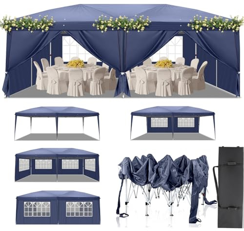 LEADZM 3 x 6 m Tonnelle de Jardin Pliable,Pop-up,Réglable en Hauteur,Protection UV 50+,avec 4 Côtés,Cadres en Acier,Convient pour la Fête, l'extérieur,Patio,Camping,Bleu