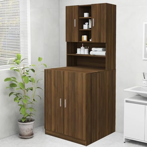 Cinyiqo Armario para Lavadora Color Roble marrón 70,5x25,5x90 cm, Armario Baño, Mueble Bajo Lavabo, Mueble Baño, Muebles para Lavabo