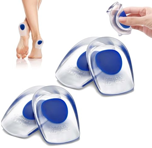 Gel Silicone Heel Cups, 2 Pairs Heel Lifts for Achilles Tendonitis, Shoe Wedge Inserts for Plantar Fasciitis, Clear Orthotic Gel Heel Cups Heel (Blue, One Size)