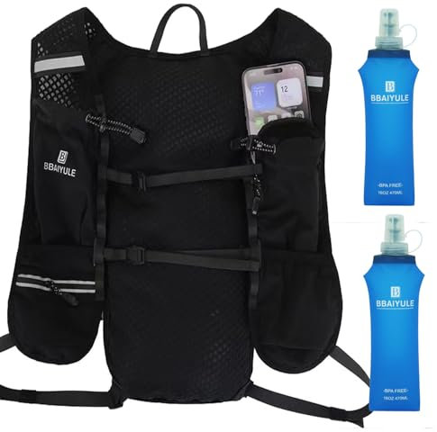 Laufweste für Damen und Herren, Trinkrucksack mit 2 Weichflaschen à 470 ml, Reflektierend, Handyhalterung, Leicht