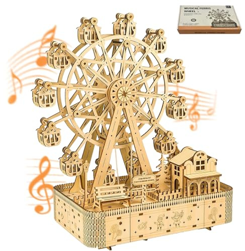 3D Wooden Puzzle, DIY Musical Ferris Wheel Model Kits, Mechanical Construction Puzzle Model Craft Toy Set, Christmas and Birthday Gifts for Teenagers and Adults.