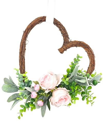 Corona en forma de corazón, coronas para tumbas | corona funeraria | corona de flores | corona en forma de corazón | corona de San Valentín | tornillo corona de 13,8 pulgadas con flor y