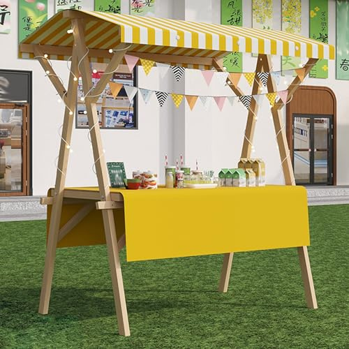 Carrito Puesto de Vendedor Puesto De Mercado Plegable Con Toldo, Carrito De Madera Para Venta De Alimentos En Puestos Callejeros, Ferias De Artesanía, Festivales Y Decoración De Fiestas(Yellow 1,Wide