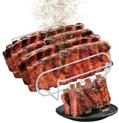 Supporto Per Costine Da Griglia,Griglia Per Di Costine In Acciaio Al Carbonio | Porta Bistecche Per Barbecue Cucina All Aperto Campeggio Cottura E Riposo