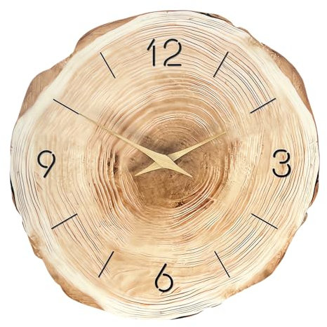 Asukohu Horloge murale moderne minimaliste en grain de bois avec anneaux annuels - Silencieuse - Sans tic-tac - Pour salon, bureau, ferme, décorations, horloges