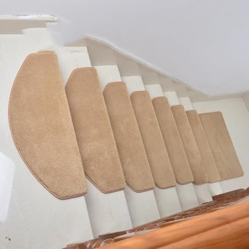 Almohadillas antideslizantes para escaleras, lavables a máquina, tapetes de medio arco en colores sólidos, alfombras de seguridad para ancianos, camino de escalera (80 x 24 cm, caqui)