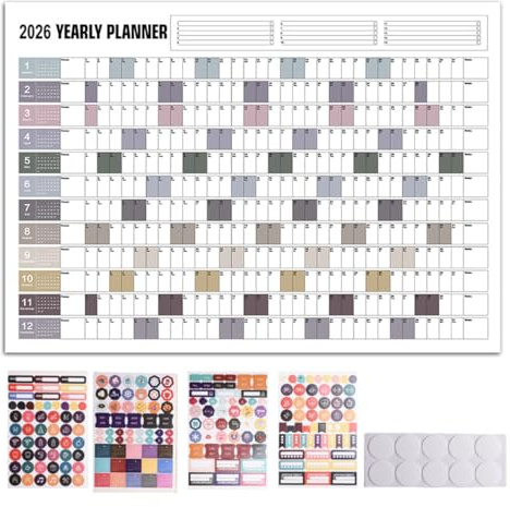 ZORVYN Calendrier mural 2026, calendrier annuel avec vue mensuelle (74 cm × 52 cm), planificateur d'événements, pour le bureau, la maison, le planificateur annuel, le calendrier familial