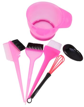 LOORGVEL 6 pezzi Colorazione Capelli Kit Professionale con Strumenti per Tinta Pennello e Ciotola in Plastica Resistente per Uso Domestico e Salone Colore Rosa Acceso