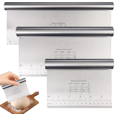 3 Pièces Coupe Pate Boulangerie 15/22/30 cm, Grattoir à Pâte avec Échelle de Mesure, Grattoir à Pâtes en Acier Inoxydable, Spatule Patisserie, Ramasse Légumes Cuisine, pour Gâteaux, Tartes, Pizzas