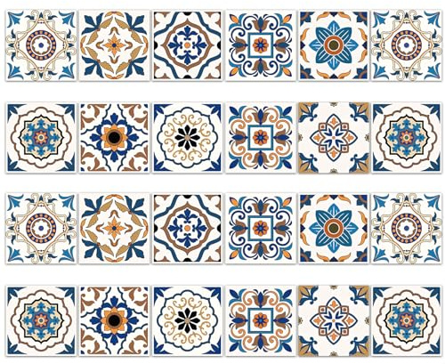 24 Pezzi Adesivi per Piastrelle, Mattonelle Adesive Cucina in PVC 15x15cm, Piastrelle Adesive Bagno Impermeabile, Adesivi Murali per Fai da Te, Camera da Letto, Ufficio, Mobili