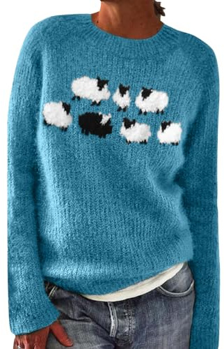 Generisch Jersey noruego para mujer, suéter original de invierno, manga larga, suéter de Navidad, elegante, cuello redondo, suéter de invierno, informal, cálido, suéter de punto cómodo, suave jersey