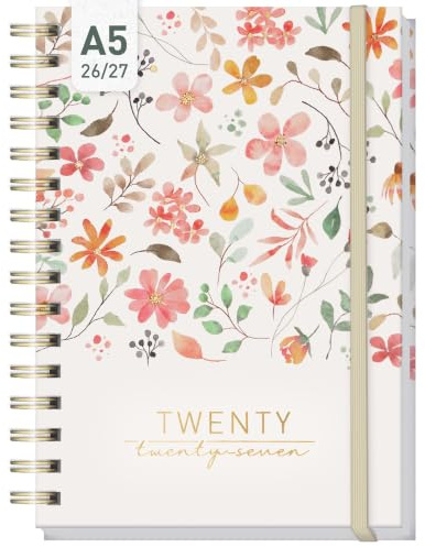Häfft® Spiralbunden almanacka 2026–2027, A5-format Wild Blossoms | 17-månaders spiralbunden almanacka, på engelska (+ IT/FR/ES), med veckoplanering från augusti 2026 till december 2027