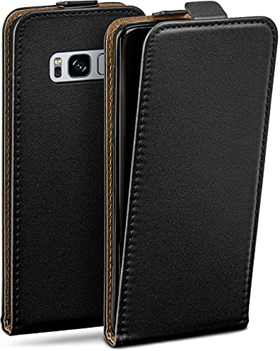 moex Flip Case für Samsung Galaxy S8 Hülle klappbar mit 360 Grad Schutz, Handyhülle mit Displayschutz, PU Leder Handytasche Lederhülle, Flip Case Cover Klapphülle, Schwarz