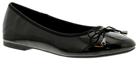 Platino Brittany 2 Women's Patent Black Ballerina Flats, Ladies Slip-On Work Shoes with Bow Detail & Silver-Tone Accents Black 10 UK