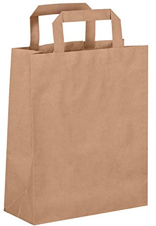 Dila GmbH 250 Papiertragetaschen Papiertaschen Henkeltaschen Tragetaschen Tüten Papiertüten braun recycelbar (18 x 08 x 22 cm)