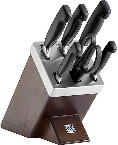 Zwilling 7-piece Self-sharpening Knife Block Set, Wooden Block, Knife and Scissors made of Special Stainless Steel/Plastic Handle, Four Stars, Ash