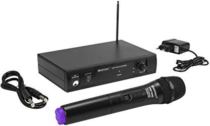 OMNITRONIC VHF-101 Wireless Microphone System 200.10 MHz | Receiver Unit and Handheld Microphone in PLL Technology | Handheld Microphone with Mute Switch and Colour Marking | Range at Visual Contact