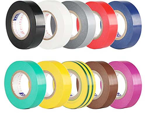 TSKDKIT 10 Rolls 10m Electrical Tapes Mixed Colour Electrical Insulation Tapes 15mm PVC Waterproof Adhesive Tapes for General Power Circuit Wiring