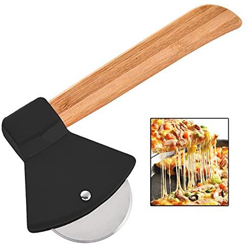 Rotella Tagliapizza Acciaio Inox Manico Tagliapizza Lavabile in Lavastoviglie Rotella Tagliapizza Antiaderente Rotella Tagliapizza in Legno per Pizza Frittelle Strumento di Cottura Pasta di pane