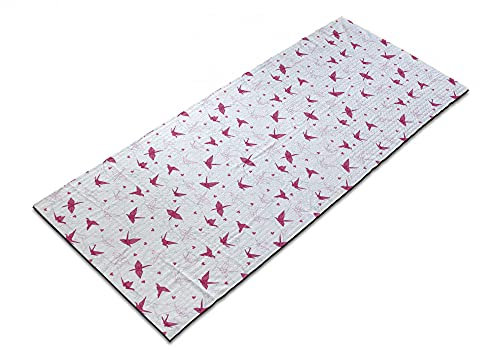 ABAKUHAUS Liebe Yoga-Mattenhandtuch, Origami Cranes mit Herzen, rutschfeste schweißabsorbierende Yoga Pilates Workout Pad Abdeckung, 64 cm x 178 cm, Magenta Rosa Blassgrau