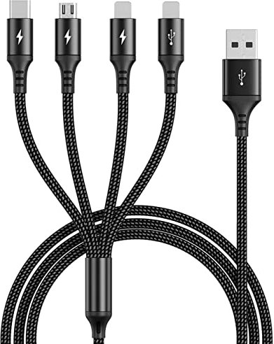 UZAHSK Multi USB Cavo di Ricarica,1.2m 4 in 1 Multiplo Cavetto ip/Micro USB/Tipe C Nylon Intrecciato Cavo di Ricarica per Phone/8/X/12/11/13/14/15/Samsung/Huawei/Xiaomi/Google Pixel/LG/Tablets.