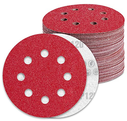 Disques Abrasifs 125mm Grain 120 Papier Poncer 100 Pièces 8 Trous Disque Poncage pour Ponceuse Excentrique
