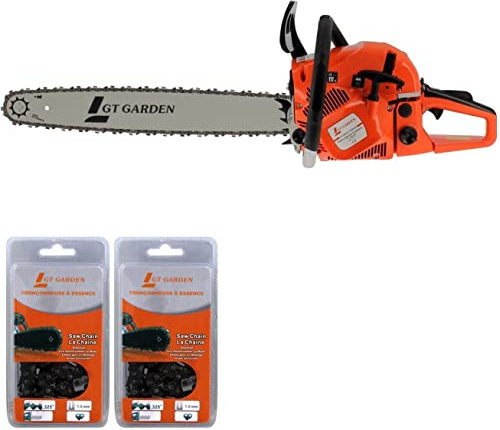 GT Garden Tronçonneuse Thermique 62 cm3, 3.5 CV, Guide 55 cm, 2 chaînes