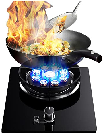 Gas Cooker 1 Burner, 5.2KW 9-cavity Wok Burner With Flameout Protection, Black Tempered Glass Cast Iron Pot Support, Easy To Clean (Size : LPG)
