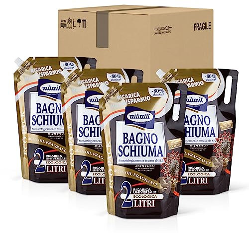 Milmil Bagnoschiuma, Argan Oil Fragrance, Ricarica Universale Maxi Risparmio 4 x 2000 ML