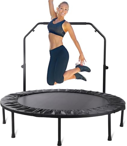 Rebounder Trampoline for Adults, 40/50 Foldable Spring Fitness Trampoline with Adjustable Foam Handles - 450 lbs Capacity, Quiet & Stable Indoor/Outdoor Exercise Equipment for Cardio Workout