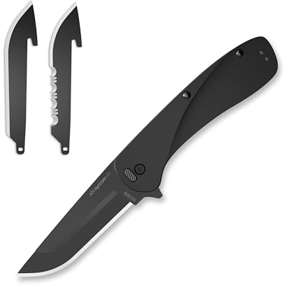 OUTDOOR EDGE RAZOR VX1 | Replaceable Blade Assisted EDC Folding Pocket Knife | 3 Stainless Blade, Black Anodized Aluminum Handle, Reversible Pocket Clip | Outdoor, Camping, Survival, Utility