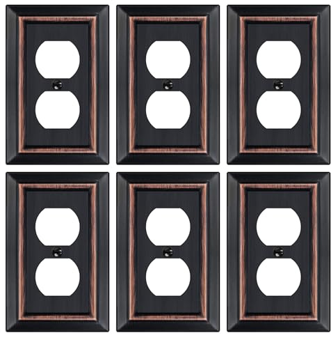Dyekou Metal Wall Plate for Electrical Outlets, Decorative Aged Bronze Switch Plates Outlet Cover, Light Switch Cover Plate, 1-Gang Wall Plates (Duplex Outlet, 6 Pack)