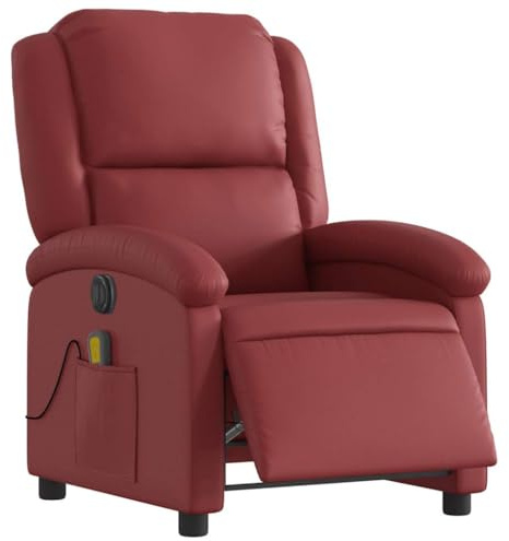 vidaXL Sillón de Masaje Reclinable, Silla con Respaldo Reposabrazos, Sillón de Relax Descanso, Asiento Ajustable, Cuero Artificial Rojo Tinto