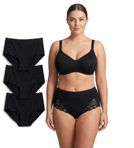 COSHAL® 3 Lace Maxi Bikini Briefs for Womens High Waist Cotton Breathable Romance Knickers Underwear Comfort Ladies Lingerie Panties Multipack Size18 Black
