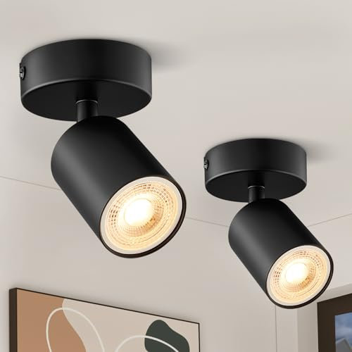 Deckenstrahler 1 Flammig Schwarz, 2 Stück GU10 Deckenlampe Schwenkbar, LED Deckenleuchte Wandstrahler Drehbar, Spotlight Deckenspots für Wohnzimmer, Flur, Küche, Schlafzimmer (Ohne Leuchtmittel)