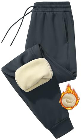 PASUDA Warme Jogginghose Damen Fleece Gefütterte Sporthose Thermohose mit 2 Taschen Winter Fleecehose High Waist Sportleggins Lange Verdickte Trainingshose Freizeithose Sweatpants (Dunkelgrau, S)