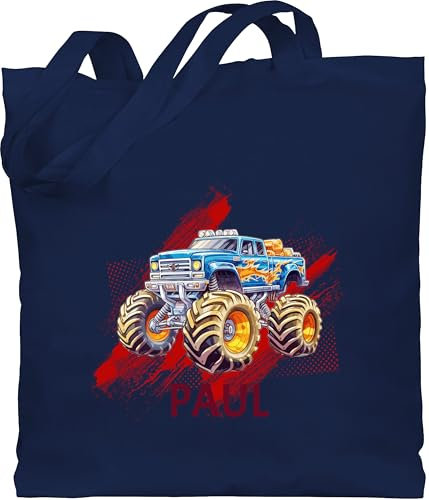 Baumwolltasche - Auto - Monstertruck mit Name | Monster Truck Personalisiert | Riesentruck - Unisize - Navy Blau - cars stofftasche kinder personalisierte sportwagen und